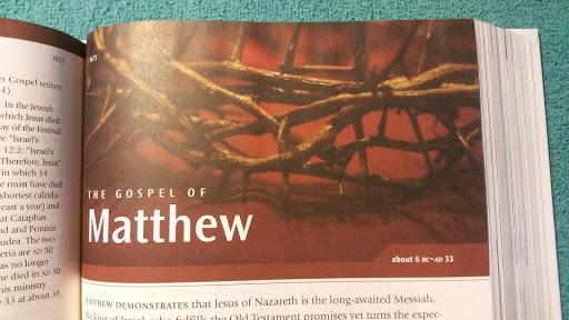 Example of a Book Introduction section Header - Gospel of Matthew on page 1673